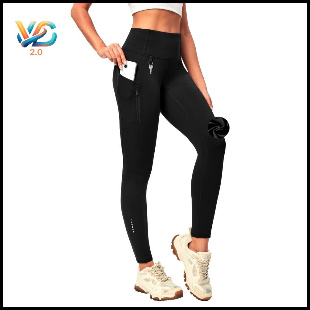 Fleece Lined Leggings with Pockets Water Resistant Thermal Winter Warm Yoga‎